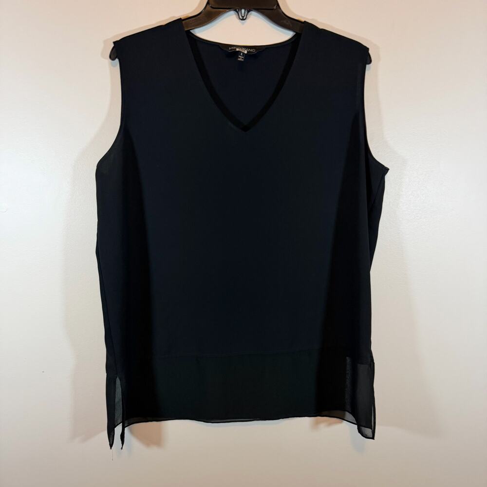 Ming Wang Black Relaxed Fit Sleeveless V-Neck Blouse Womens L Office Careerwear